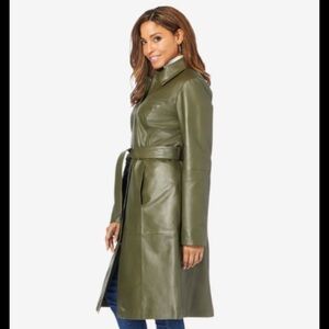 Jessica London Olive Leather Trench Coat 22W